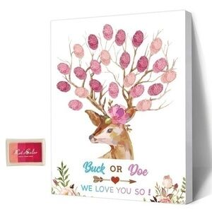 Guest Book‎ Animals Theme Baby Gender Reveal Fingerprint Tree